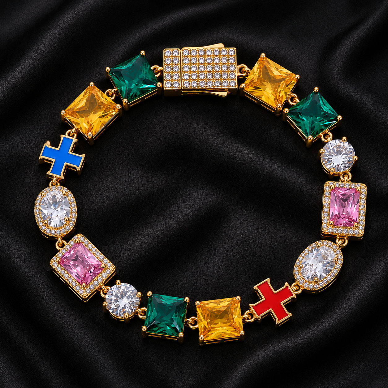 Luxury Multicolor Jewel Cross Bracelet