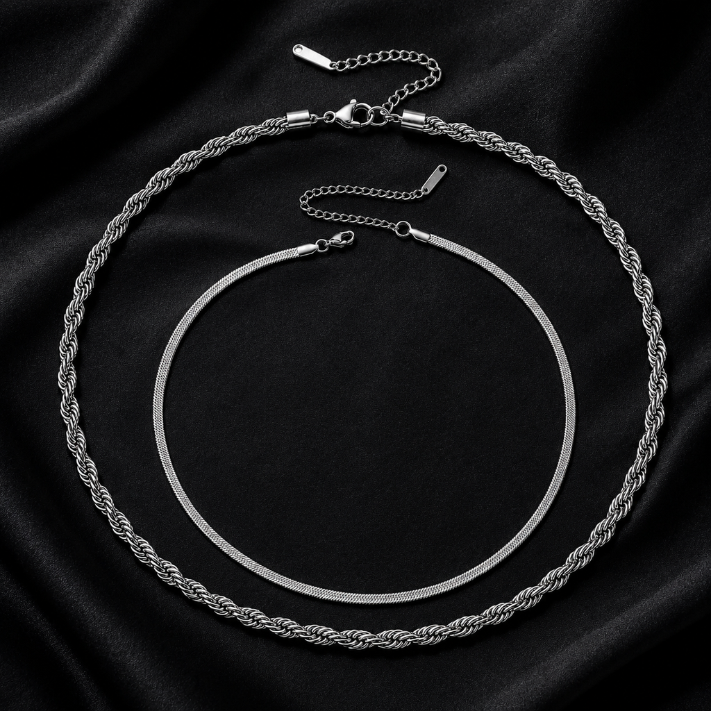 Snake & Rope Layered - Necklace〈Silver〉