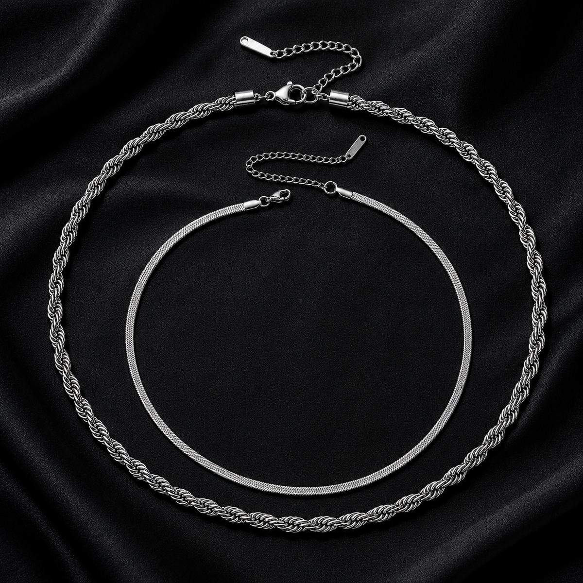 Snake & Rope Layered - Necklace〈Silver〉