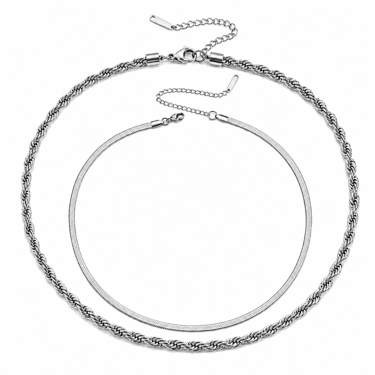 Snake & Rope Layered - Necklace〈Silver〉