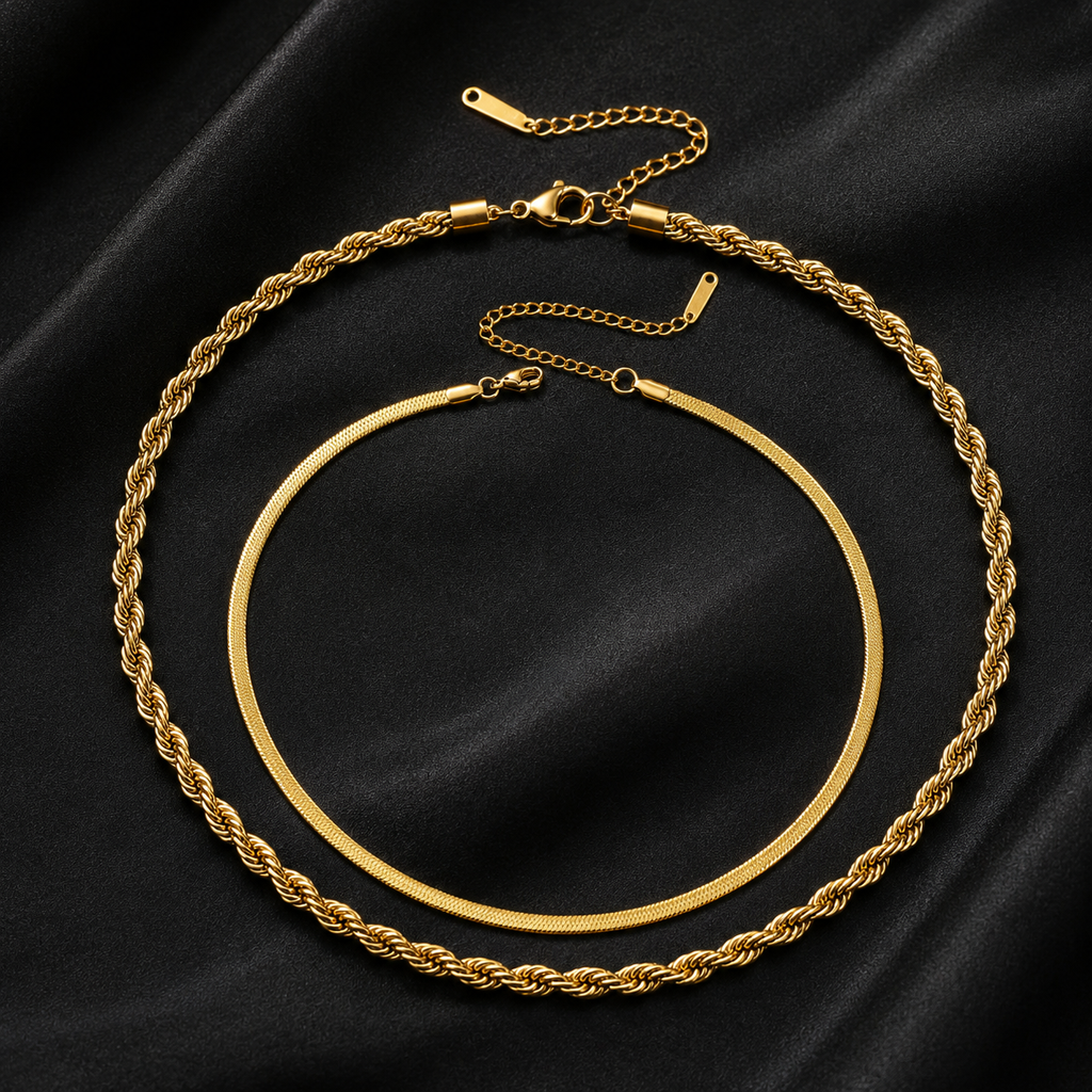 Snake & Rope Layered - Necklace〈Gold〉