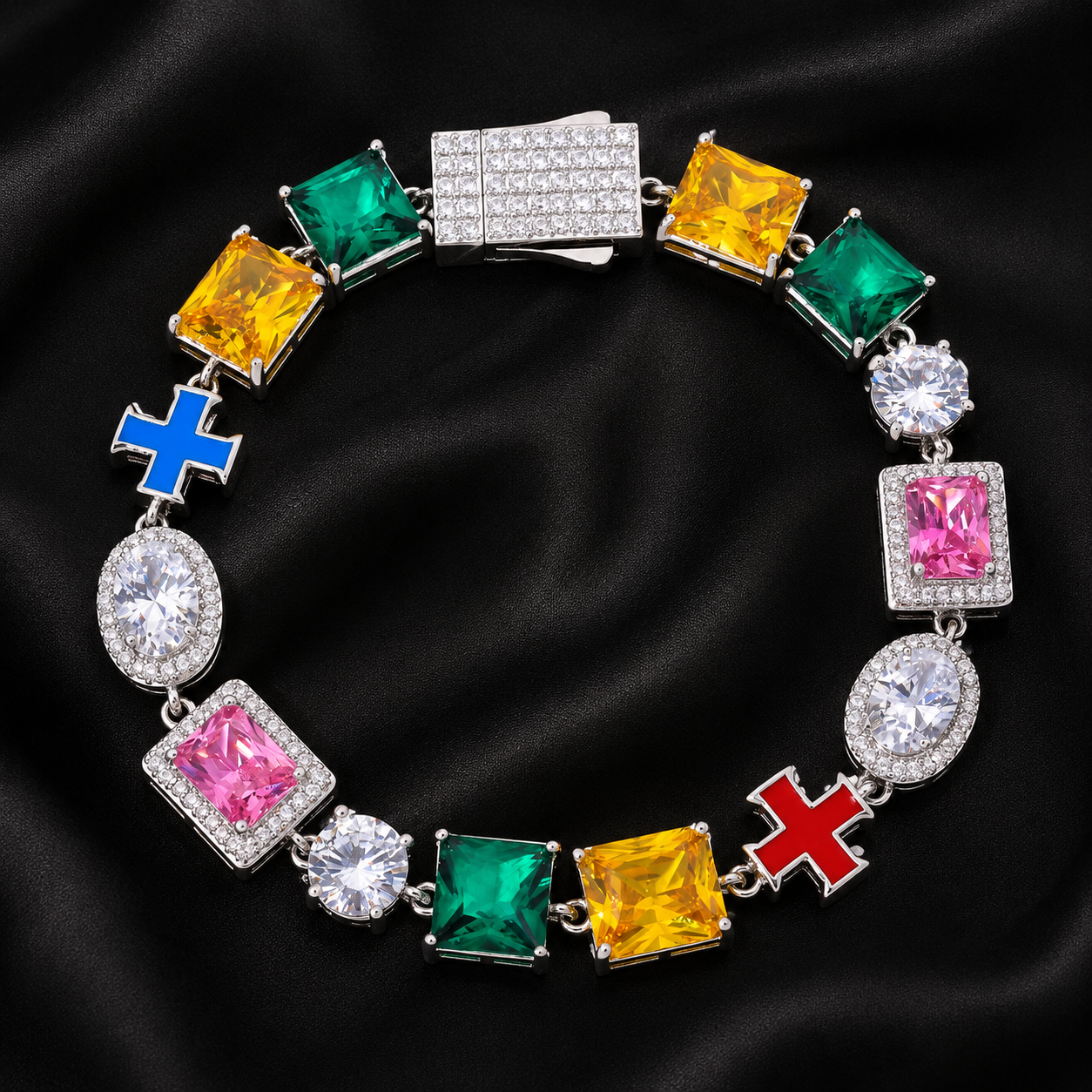Luxury Multicolor Jewel Cross Bracelet